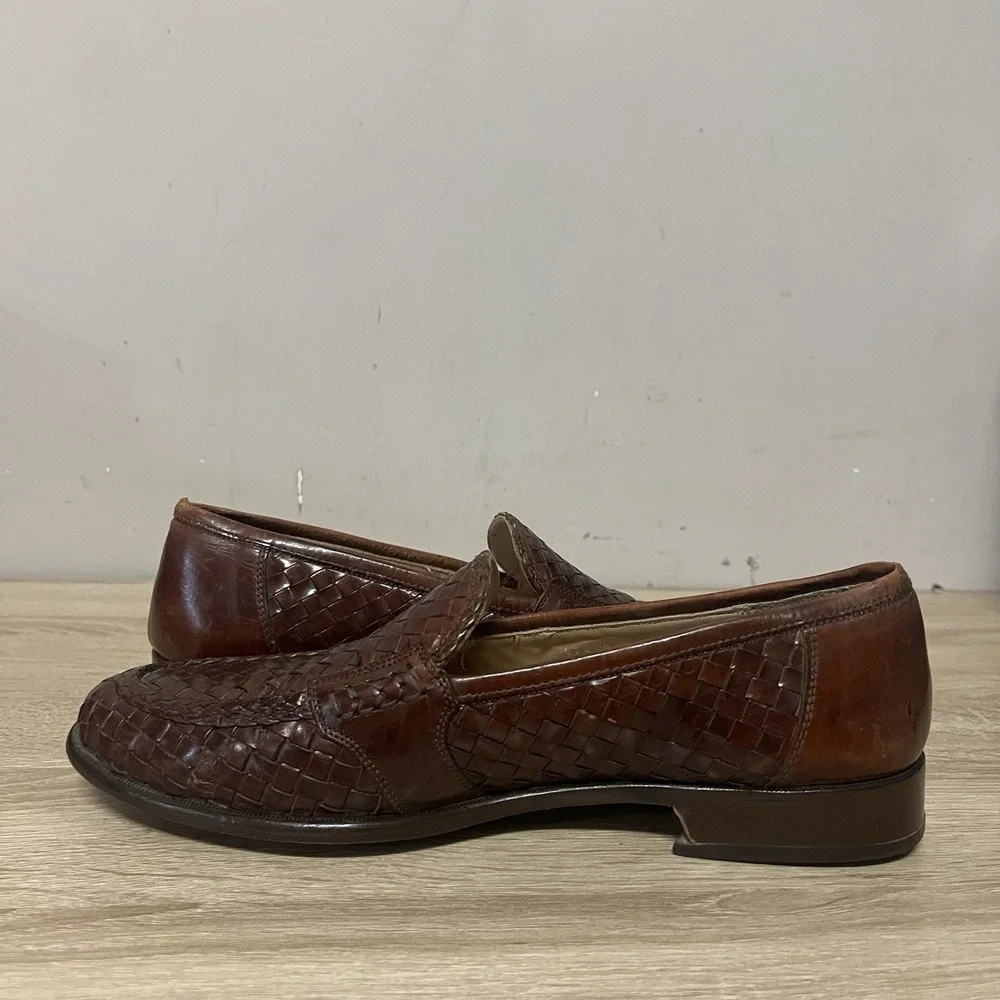 Johnston & Murphy Woven Leather Basketweave Penny Loafers Men's Size 9.5 M Italy